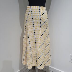 Zara Women's Woven A-Line Midi Skirt Small Yellow Black White Boho Cottagecore